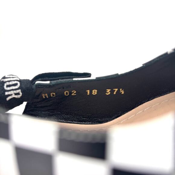 Dior J’adior Black White Checkered Slingback Heeled Pointed Toe Pumps 37.5